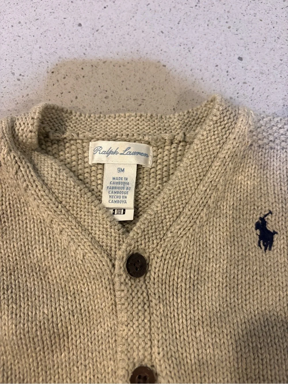 Ralph Lauren Baby Boys White Button-Down Shirt & Taupe Cardigan 9 months New
